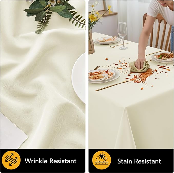 6-Pack Ivory Tablecloths for Square Tables, 54 x 54 Inches, Stain-Resistant Polyester Fabric for 2 Foot Tables - Washable Table Covers for Weddings, Banquets, Birthday Parties, Events
