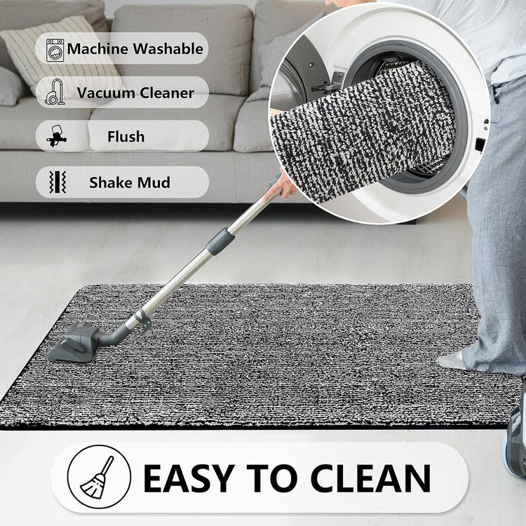 REFETONE Indoor Doormat, Front Door Mat 32"x48" Absorbent Rubber Backing Non Slip Back Door Mats, Washable Low-Profile Inside Floor Mat Door Rugs for Entryway, Resist Dirt Mud Mat for Dogs, Black