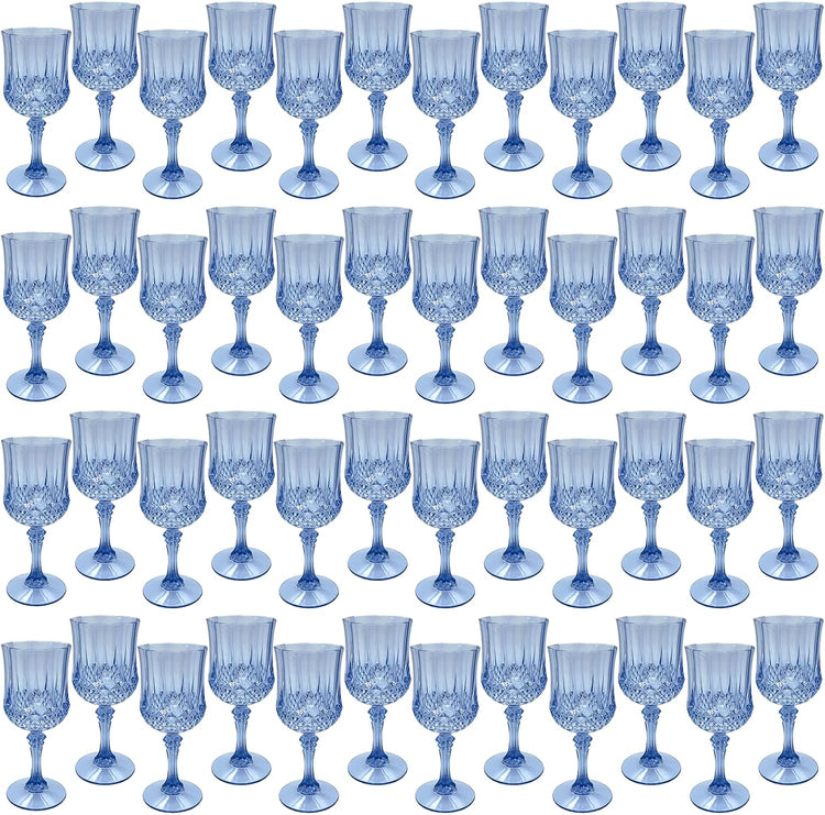 Blue Plastic Wine Glasses，Plastic Goblets for Parties，Drinking Glasses for Wedding Reception, Grand Event Party Supplies (48, Blue)
