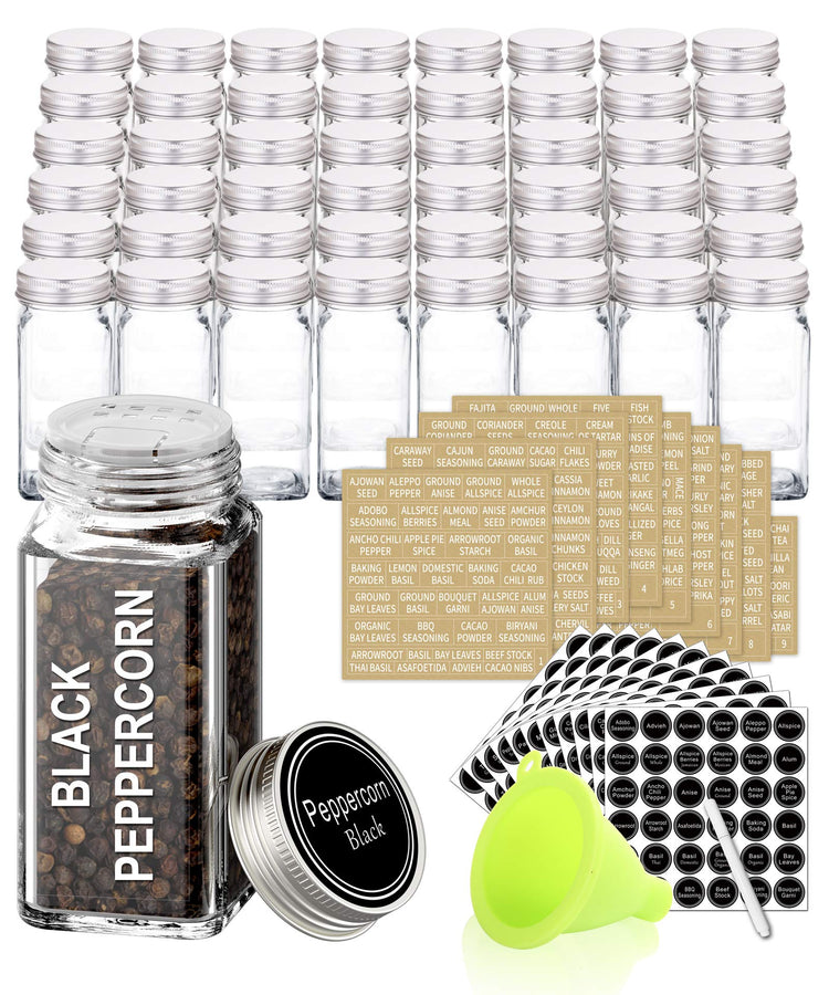 48 Pcs 4 oz Glass Spice Jars with Shaker Lids and 703 Spice Labels (48 Count)