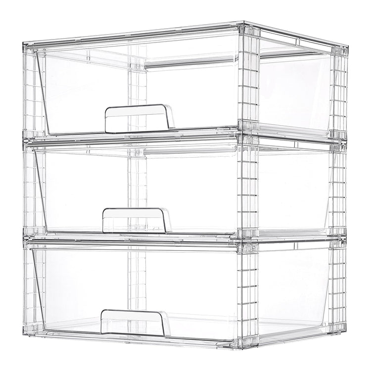 3 Pack Large Clear Stackable Storage Drawers for Closet (3 Count)