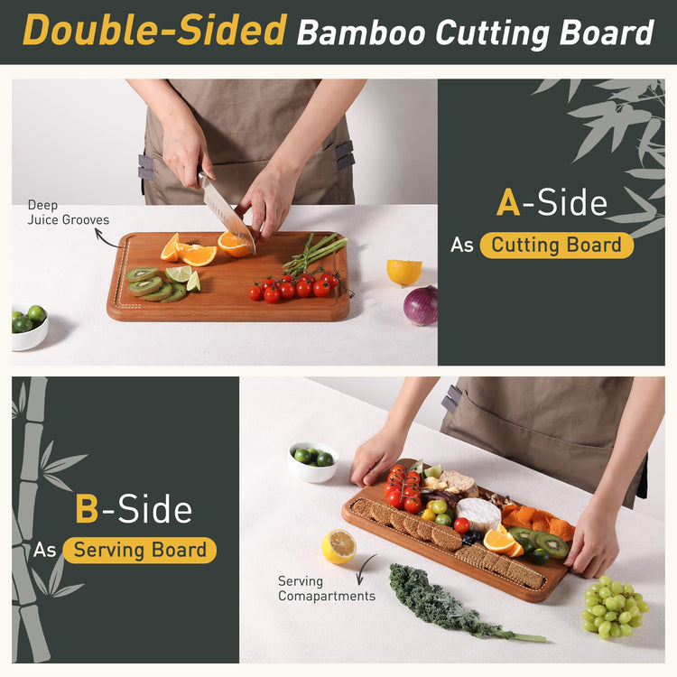 Bamboo Cutting Board for Kitchen Non Toxic Durable Wooden Cutting Boards with Deep Juice Grooves