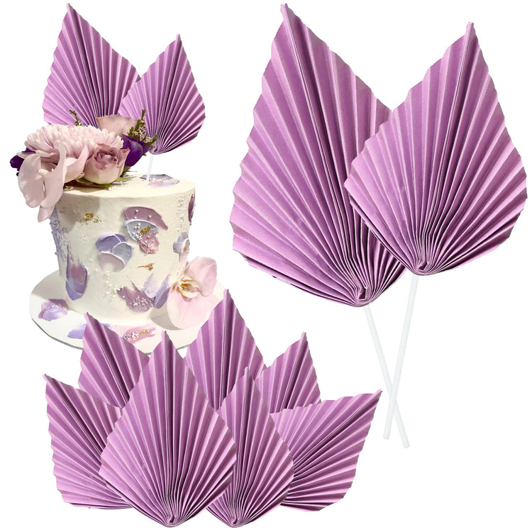6Pcs Paper Palm Fan Cake Toppers Palm Leaf Fan Cake Topper Palm Spear Leaf Cupcake Toppers Cake Insert Decoration For Cake Decorating Diy Craft Project Home Wedding Party Supplies Purple (6 Count)