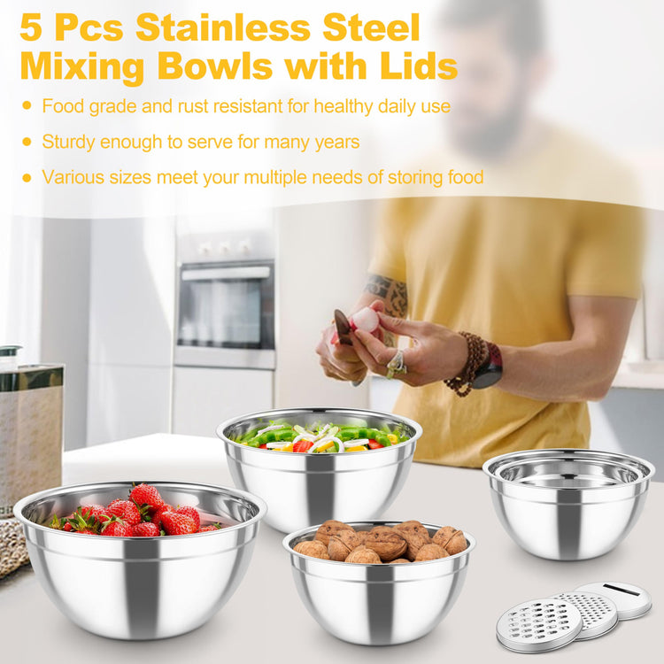 Mixing Bowls Stainless Steel Salad Serving Bowl with Clear Lids (5 Count)
