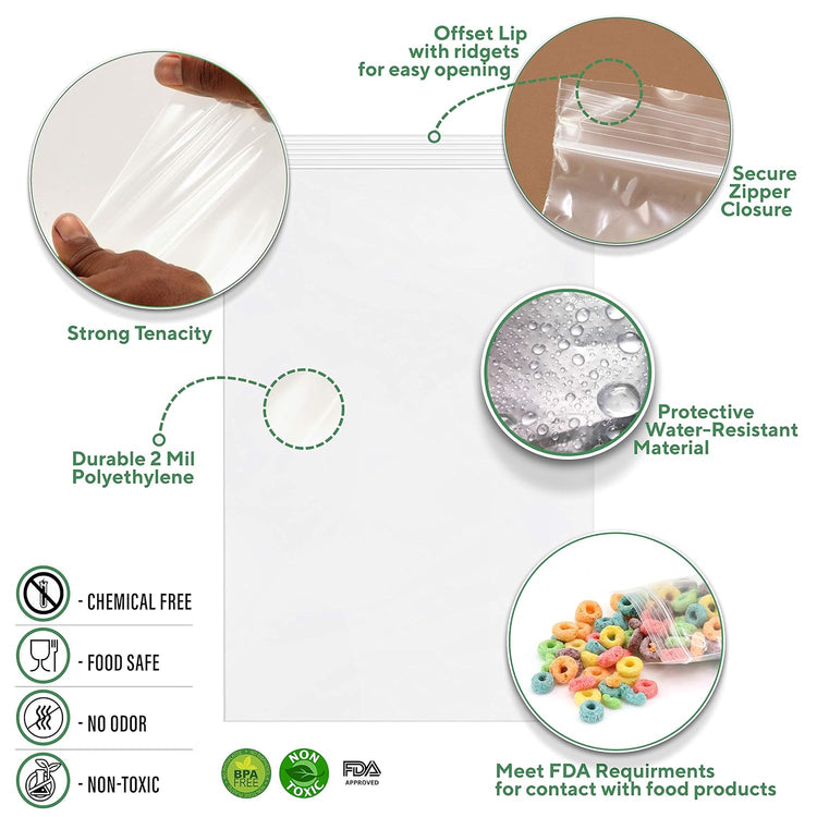 GPI Case of 1000, 12" X 18" Clear Plastic Reclosable Zip Bag - Bulk 2 Mil Thick Strong & Durable Poly Baggies with Resealable Zip Top Lock For Travel, Storage, Packaging & Shipping.