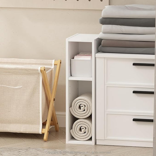 Furinno Reed 2-Tier Closet Organizers and Storage, Closet Organizer, Open Shelf Closet Storage, for Wardrobe, Bedroom, Living Room, 6-Inch Width, White