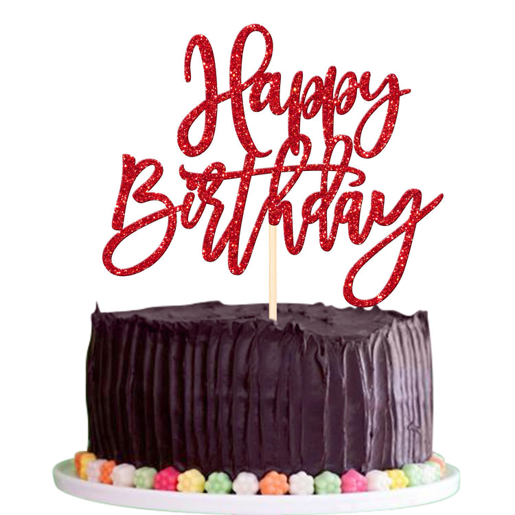 1 PCS Red Glitter Happy Birthday Cake Topper for Celebrating Birthday