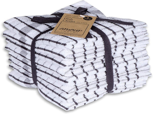 AMOUR INFINI Kitchen Dish Cloths Set of 8 - Ultra Soft, Highly Absorbent, Quick-Drying Terry Cotton Dishcloths 12"x12" Inch Wash & Cleaning Cloths for Kitchen & Dishwashing (D.Grey) - Nestoria