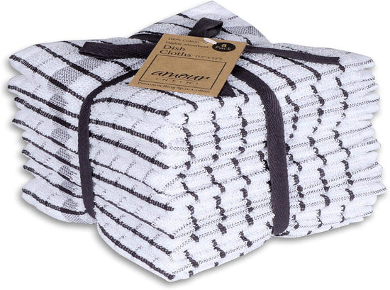 AMOUR INFINI Kitchen Dish Cloths Set of 8 - Ultra Soft, Highly Absorbent, Quick-Drying Terry Cotton Dishcloths 12"x12" Inch Wash & Cleaning Cloths for Kitchen & Dishwashing (D.Grey) - Nestoria