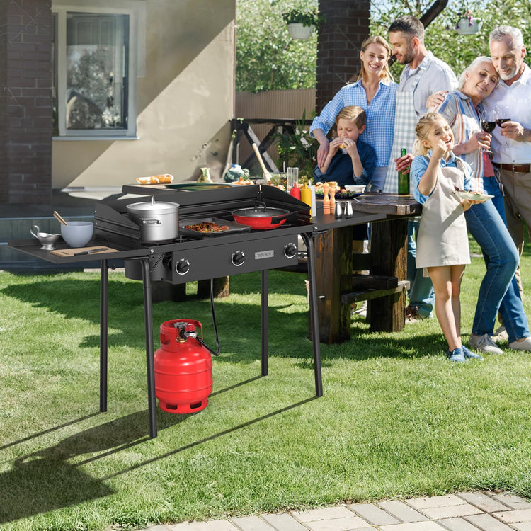 3 Burner Propane Gas Stove with Side Shelf & Carrying Bag