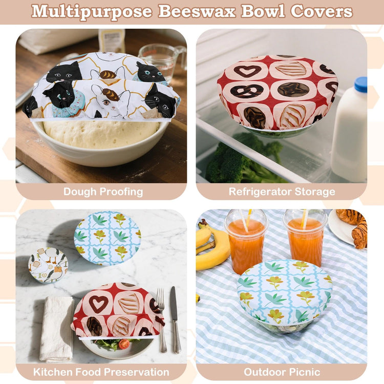 5Pcs Reusable Beeswax Elastic Bowl Covers for Bread Proofing and Food Cover (5 Count)