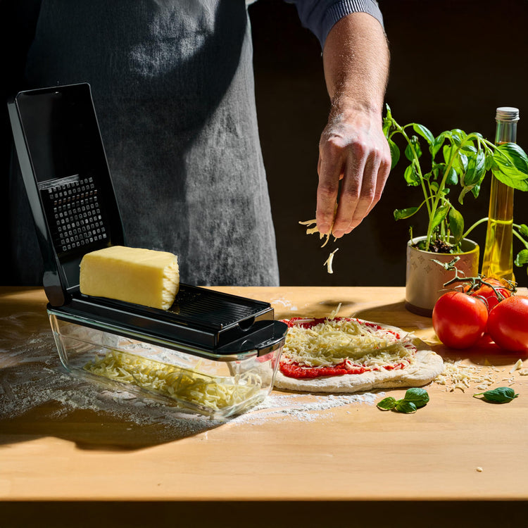 13-in-1 Vegetable Chopper Pro with Glass Container, Stainless Steel Blades, BPA-Free, Mandoline Slicer, Manual