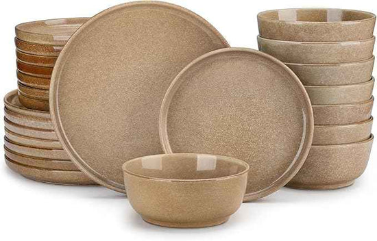 vancasso ANYA 24 Pieces Plates and Bowls Set, Caramel Dinnerware Sets, Reactive Glaze Dishes Set for 8, Ceramic Dishware Sets Kitchen Dinner Set, Microwave & Dishwasher Safe