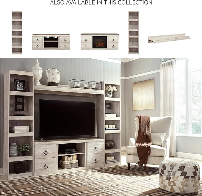 Signature Design by Ashley Willowton Coastal Entertainment Center Pier Bookcase with 3 Adjustable Shelves, Whitewash