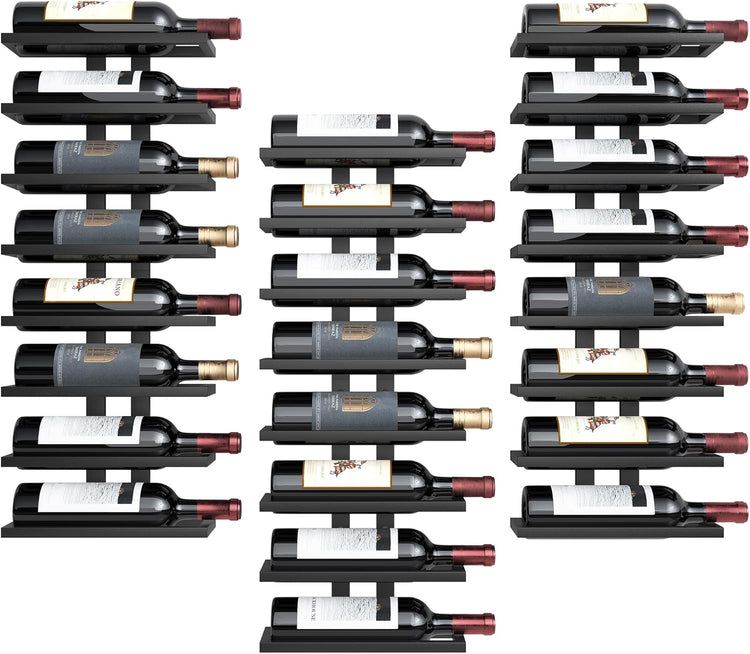 Hoctieon 3-Set 8 Tier Wall Mount Wine Rack (24 Tiers), Wall Racks for Wine Bottles Display and Storage, Hanging Bottle Organizer for Living Room, Dining Room, Wine Cellar, Bar, Black