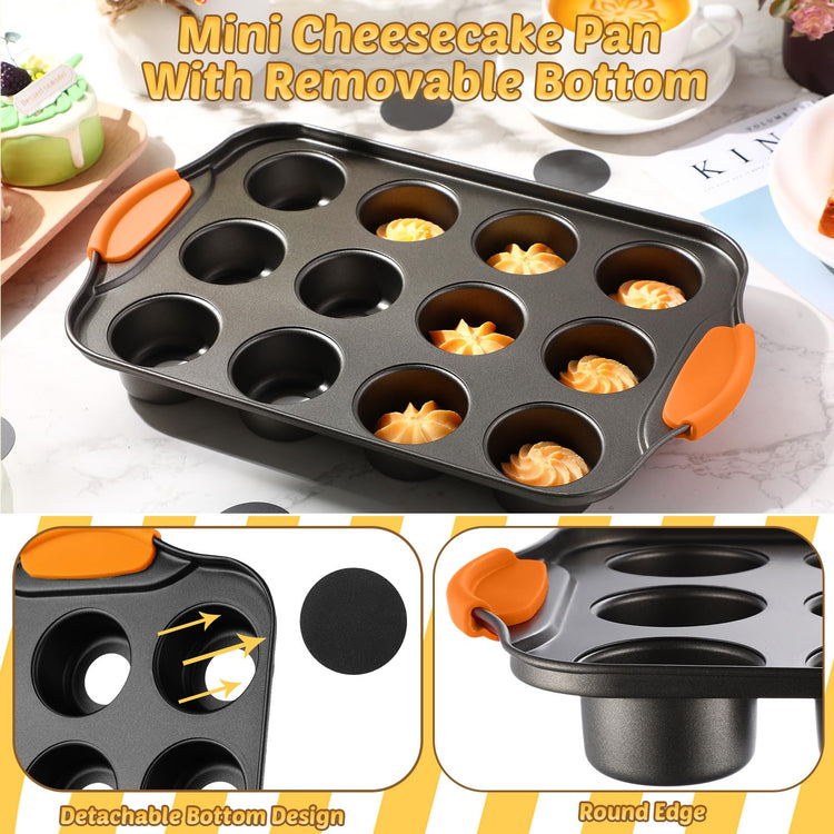 3 Pack Mini Cheesecake Pans Removable Bottom 12 Cavity (3 Count)