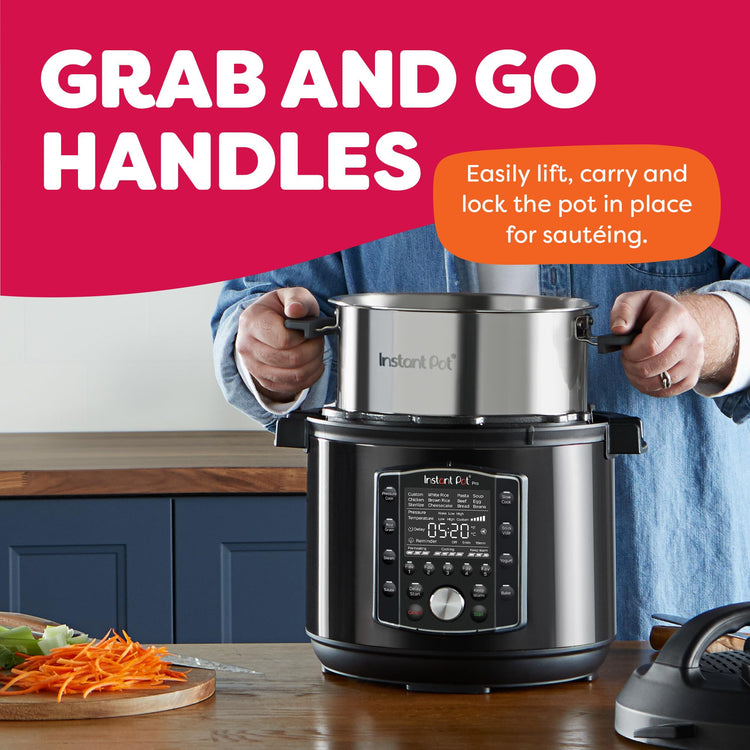 Pro (8 QT) 10-in-1 Pressure Cooker, Slow Cooker, Rice/Grain Cooker, Steamer, Sauté, Sous Vide, Yogurt Maker, Sterilizer, and Warmer, Includes App with Over 800 Recipes, Black