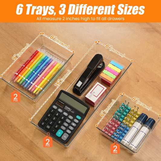 6 Pcs Large Size Clear Drawer Organizer Set (6 Count)
