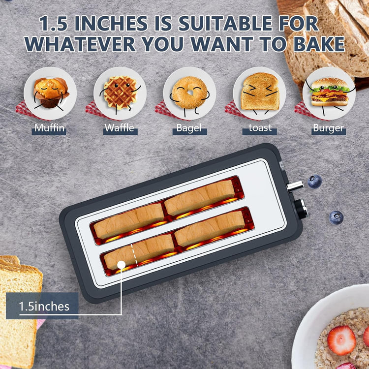 4-Slice Toaster, Extra Wide Long Slot Toaster with Warming Rack, 6 Browning Settings, Bagel/Defrost/Reheat Functions, Removable Crumb Tray, Stainless Steel Housing 1350W (1, Matte Blue)