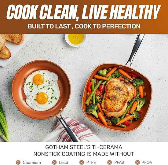 GOTHAM STEEL 20 Pc Ceramic Cookware Set, Copper Pots and Pans Set Non Stick with Bakeware, Cooking Utensils, and Steamer, Oven and Dishwasher Safe