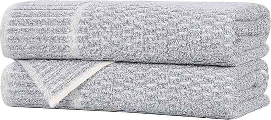 Superior Juno Viscose Cotton Blend Medium Weight Towels, for Bathroom, Shower, Spa, Plush, Quick Dry, Ultra-Soft Towels, Bath Essentials, Border Detail, Bath Towels, Set of 2, Denim Blue