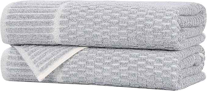 Superior Juno Viscose Cotton Blend Medium Weight Towels, for Bathroom, Shower, Spa, Plush, Quick Dry, Ultra-Soft Towels, Bath Essentials, Border Detail, Bath Towels, Set of 2, Denim Blue