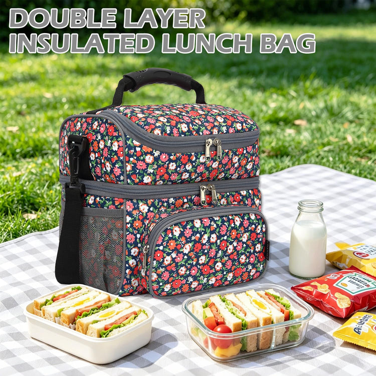 Double Layer Cooler Insulated Lunch Bag Adult Lunch Box Large Tote Bag for Men (2 Count)