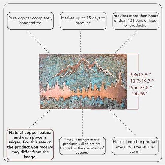 nooc art Handmade Copper Wall Art for Home, Living Room, Bedroom, Kitchen and Office Decor, Rustic Decorative Mural Art for Farmhouse Decor (Panorama of Copper, 13.7 x 19.7, Unframed)