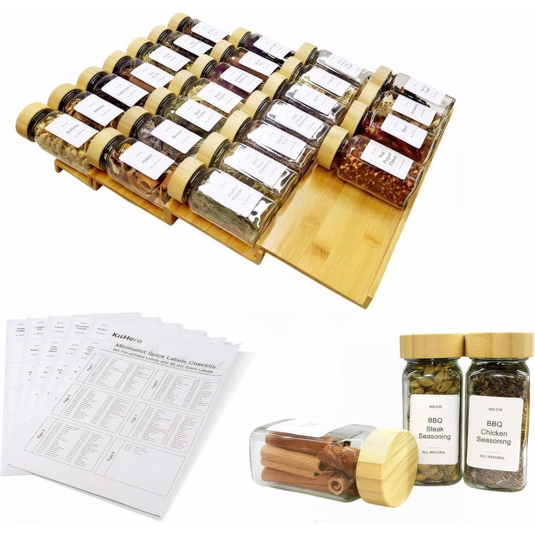 Spice Drawer Organizer with 28 Bamboo
