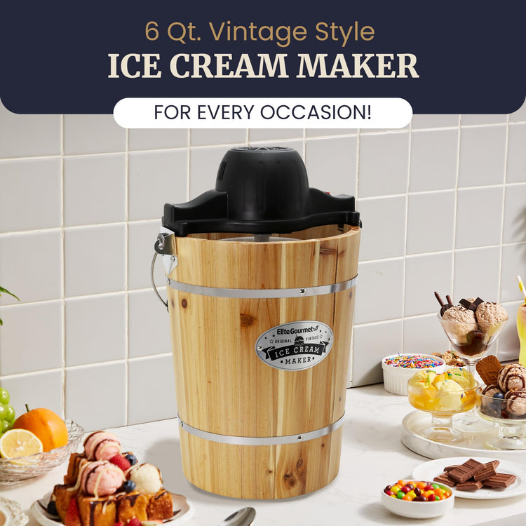 EIM916X 6Qt Old Fashioned Wood Bucket Ice Cream Maker