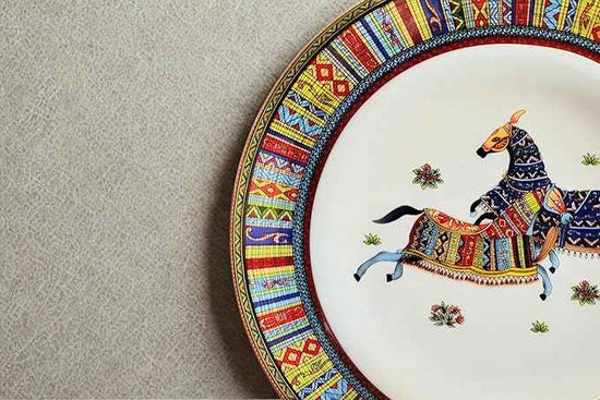Porcelain Dinnerware Set for 4-20 Piece Luxury Greek Horse Cheval Banquet Dinner Set - Elegant Design - Plates and Cups with Saucers - Dining Set for Everyday Use or Formal Occasions