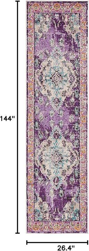 SAFAVIEH Monaco Collection Runner Rug - 2'2" x 12', Violet & Light Blue, Non-Shedding & Easy to Clean, Distressed Medallion Design, Ideal for Hallway, Foyer, Entryway, Kitchen, Bedroom (MNC243L)