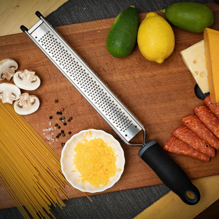 3-in-1 Lemon Zester & Cheese Grater, 304 Stainless Steel, 15-Inch, Black
