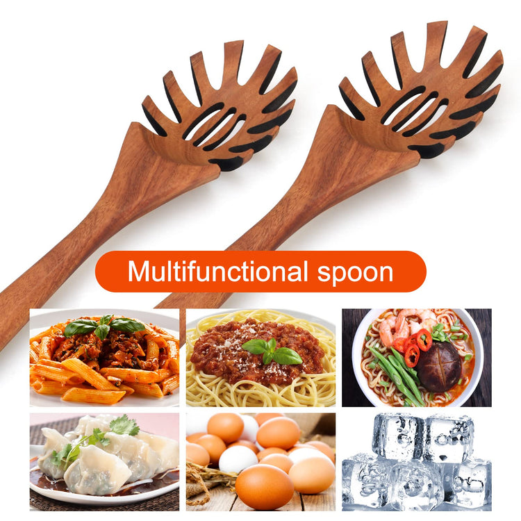 Wooden Spaghetti Spoon Server Pasta Fork Tongs Pasta Spoon Ladle with Teeth