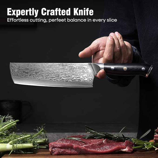 PAUDIN Nakiri Knife 7'', Damascus Chef Knife, Japanese VG-10 Stainless Steel, Kitchen Knife with G10 Full Tang Handle, Razor Sharp 67-Layer Forged Blade