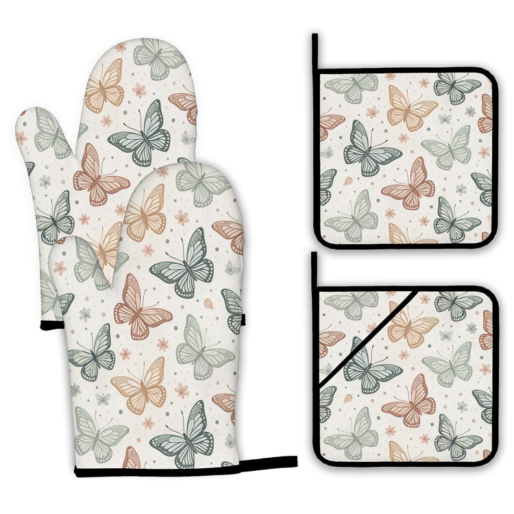 Butterfly Vintage Oven Mitts and Pot Holders Set (4 Count)