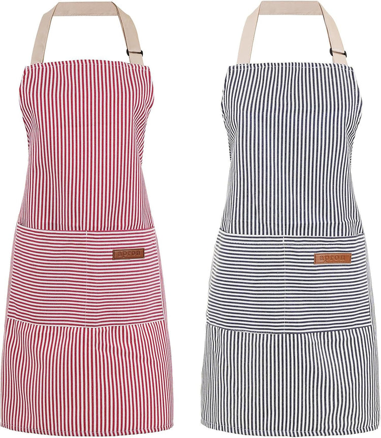 2 Pack Cooking Aprons Adjustable Bib Apron for Women with 2 Pockets, Kitchen Restaurant Men Chefs Aprons