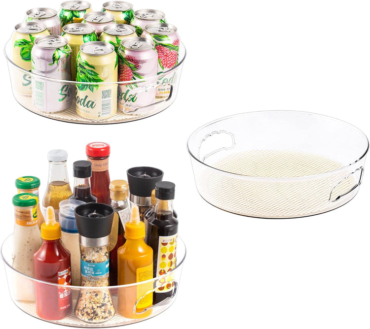 3 Pack Lazy Susan Organizer for Pantry Storage with Non-Skid Liner, 12" Clear Rotating Lazy Susan Turntable for Coner Cabinet, Kitchen Sink, Bathroom, Countertop, Lift-up Design for Easy Moving