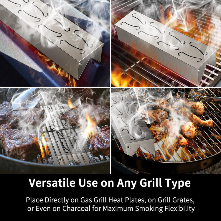 Smoker Box for Gas Grilling | 2 Pack Wood Chip Smoke Box for Gas Grill | V-Shaped Design for Maximum Smoke Production | Durable & Convenient Hinge Lid - Set of 2 Sizes (12" & 11.25")