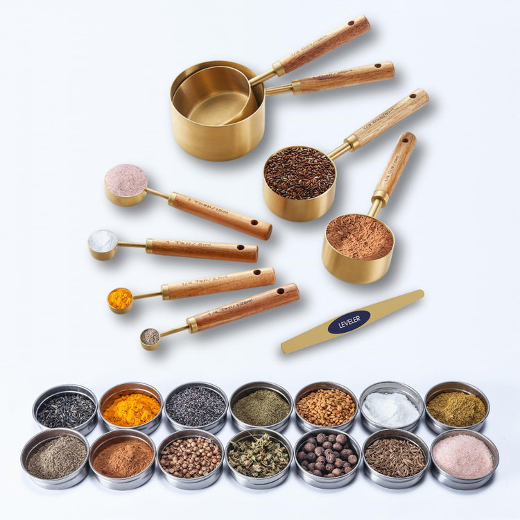 Gold Measuring Cups and Spoons Set with Leveler