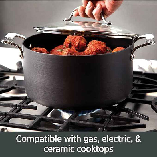 All-Clad Essentials Hard Anodized Nonstick Sauce Pan Set 4 Piece, 8, 10.25 Inch, 4 Quart Oven Broiler Safe 500F Pots and Pans, Cookware Black
