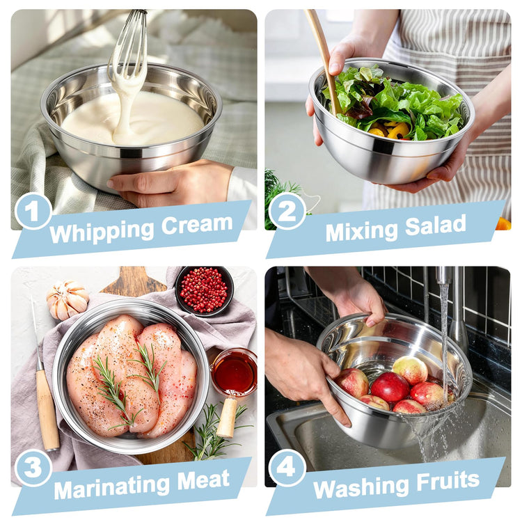 Mixing Bowls Stainless Steel Nesting Salad Bowls & Airtight Lids (3 Count)