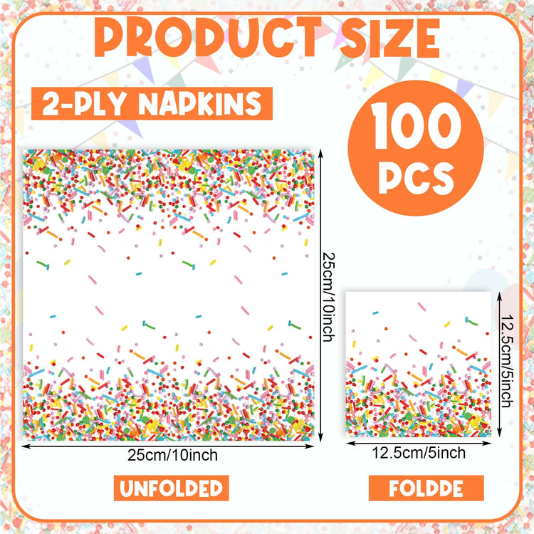100 Pcs Sprinkles Donut Napkins Birthday Party
