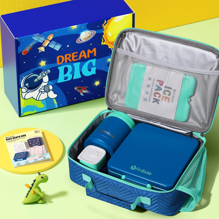 Kids Bento Snack Lunch Box with Thermo Insulated Toddler Lunch Bag