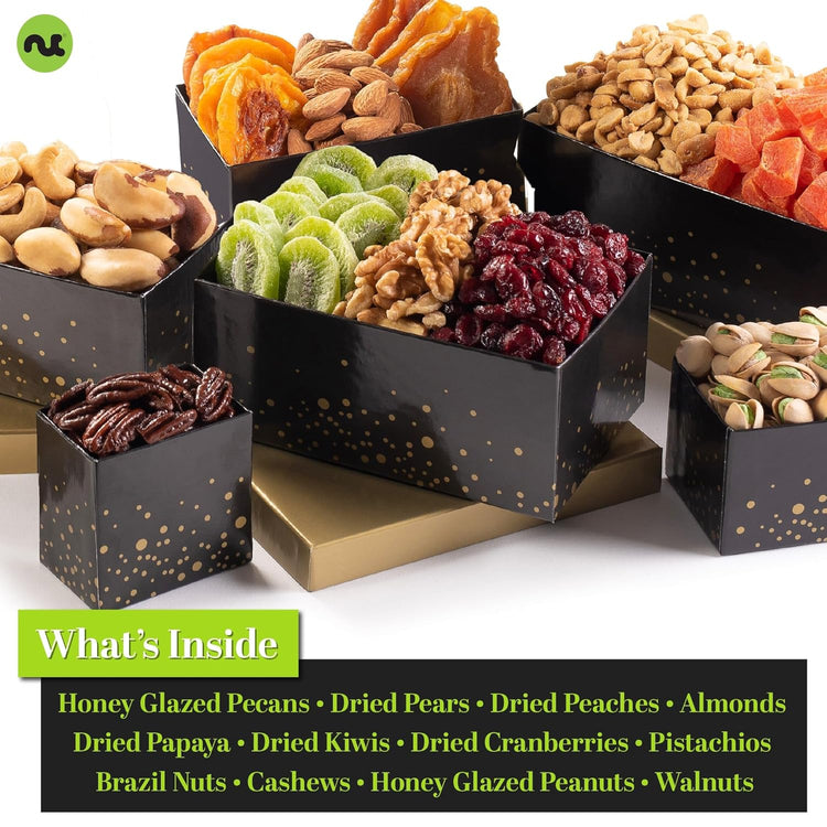 NUT CRAVINGS Gourmet Collection - Thank You Appreciation, Nuts & Dried Fruits Tower Gift Basket, with TY Ribbon + Greeting Card (12 Assortments) Food Arrangement, Healthy Snack, Food Assortments