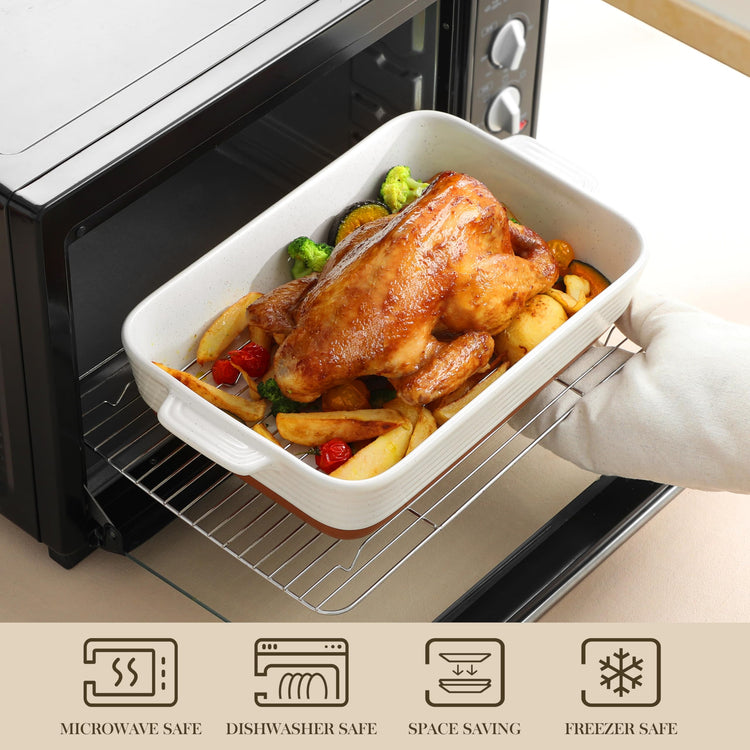 Large 9x13 Ceramic Baking Dish with Rack
