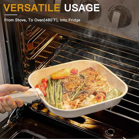 Astercook 23 Pcs Pots and Pans Non Stick Ceramic Cookware Set Detachable Handle, RV Stackable Kitchen Cooking Set Removable Handles, Oven Safe, Induction Ready, Cream White