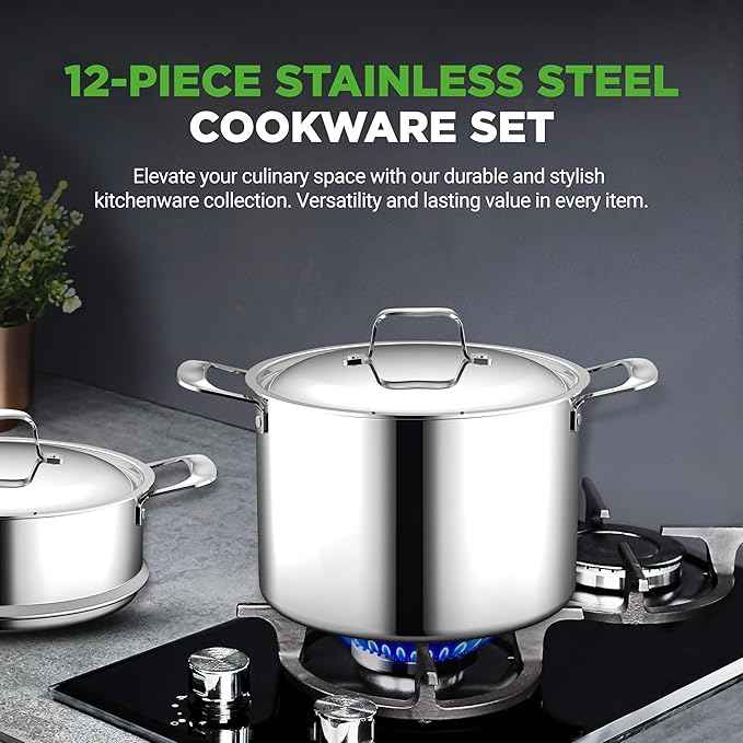 NutriChef Kitchenware Pots & Pans Set - 12 Piece, Clad Kitchen Cookware Set w/Steel Handles, Fry Pan Interior Coated w/ Ceramic Non-Stick Coating, Stylish Kitchen Cookware - NCSSX45