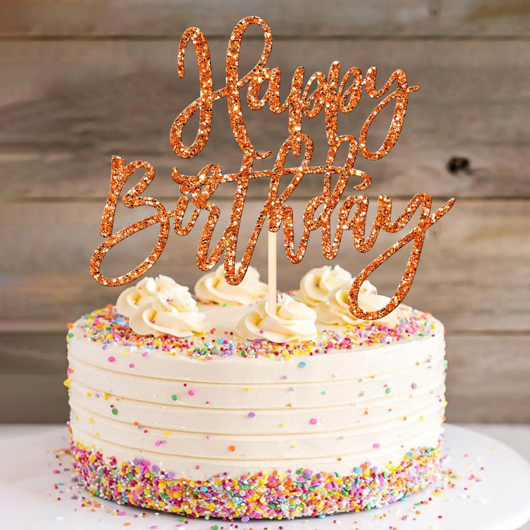 1 PCS Happy Birthday Cake Topper Glitter Happy Birthday Cake Pick for Celebrating Happy Birthday Anniversary Theme Party Cake Decorations Supplies Orange