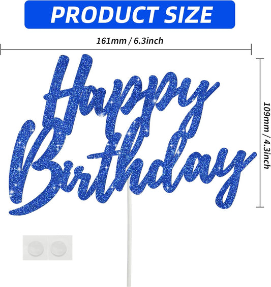 BEISHIDA Happy Birthday Cake Toppers Dark Blue Glitter Birthday Cake Decoration Cake Baking Supplies 18th 30th 40th Birthday Cake Toppers For Boys Girls Men Women Birthday Party Photo Booth Props